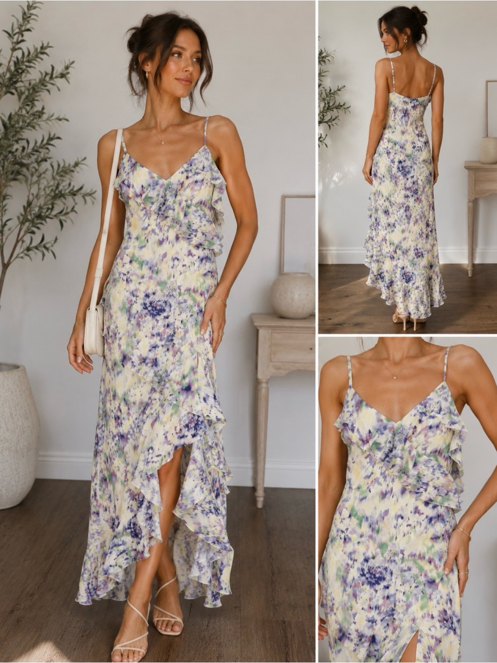 Scoop Watercolor Floral Ruffle Maxi Dress Size Small (4–6) Spring Wedding Guest